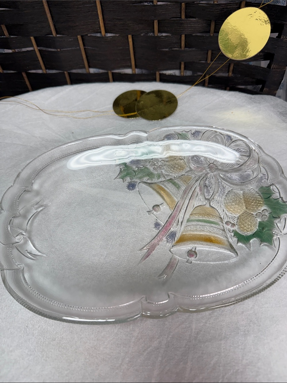 Vintage Mikasa 10” glass Holiday Serving Platter- pretty belle painted Accents